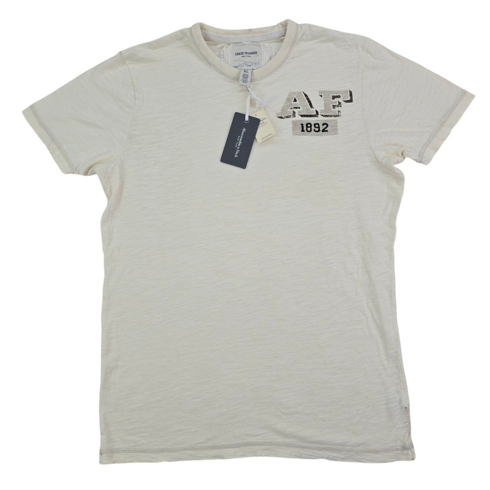 Abercrombie & Fitch Vintage Destroyed Tee Mens XL Cream AF 1892 Distressed Shirt